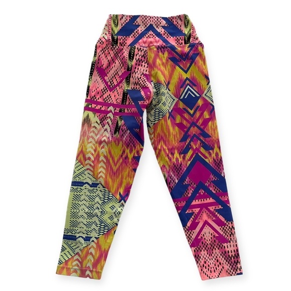 Brazilian Retro Tropical Neon Colorful High-Waisted Crossover Crop‎ Leggings OS - Picture 4 of 4